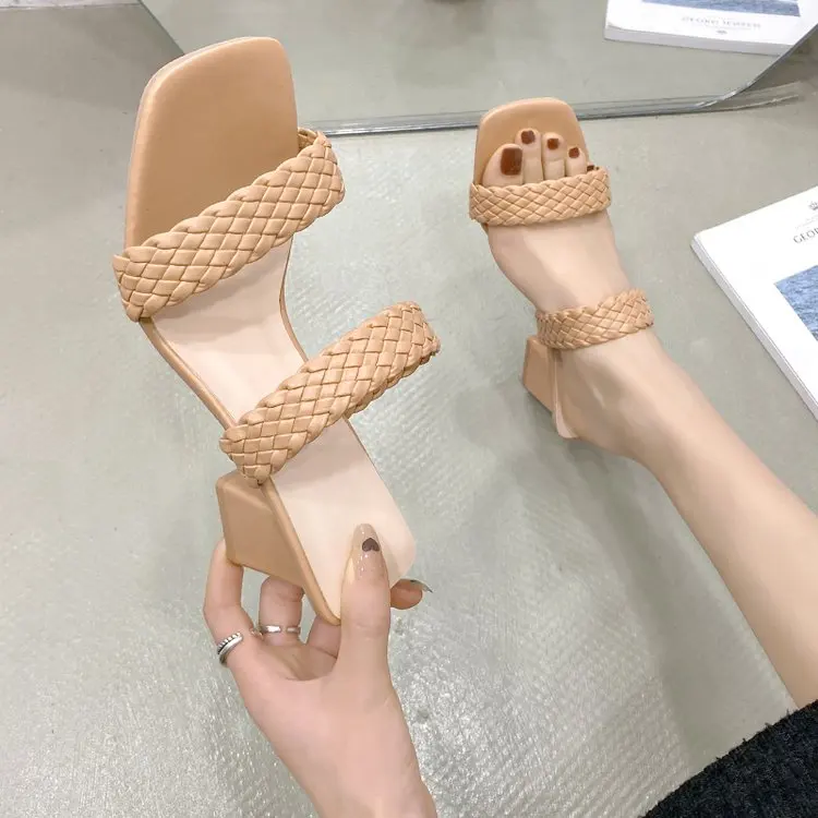 

Fashion Summer 2022 New Ladies Sandals Ladies Shallow Mouth Colorblock High Thick Shoes Middle Heel Ladies Slippers Plus Size 43