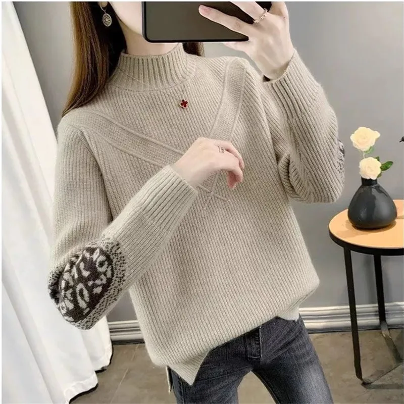 Autumn Winter New Pullover Sweater Women Semi-turtle Neck Long-sleeved Knitting Bottoming Shirt Korean Jumper Top