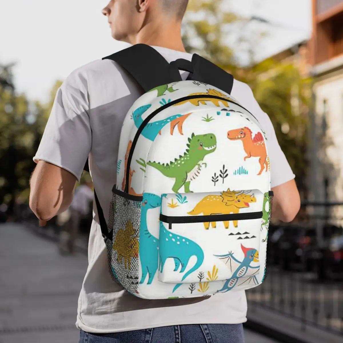 Animal Fruit Flower Alien Dinosaur Print Backpack Student BookBag Children School Bag Computer Shoulder Bags for Men Women