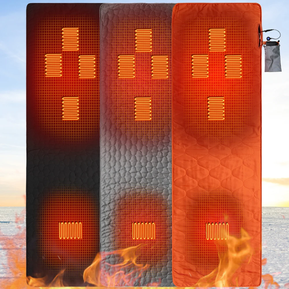 

USB Rechargeable Outdoor USB Heating Sleeping Mat 5 Heating Zones Fast Heating 3 Heat Levels Heated Sleeping Bag Pad