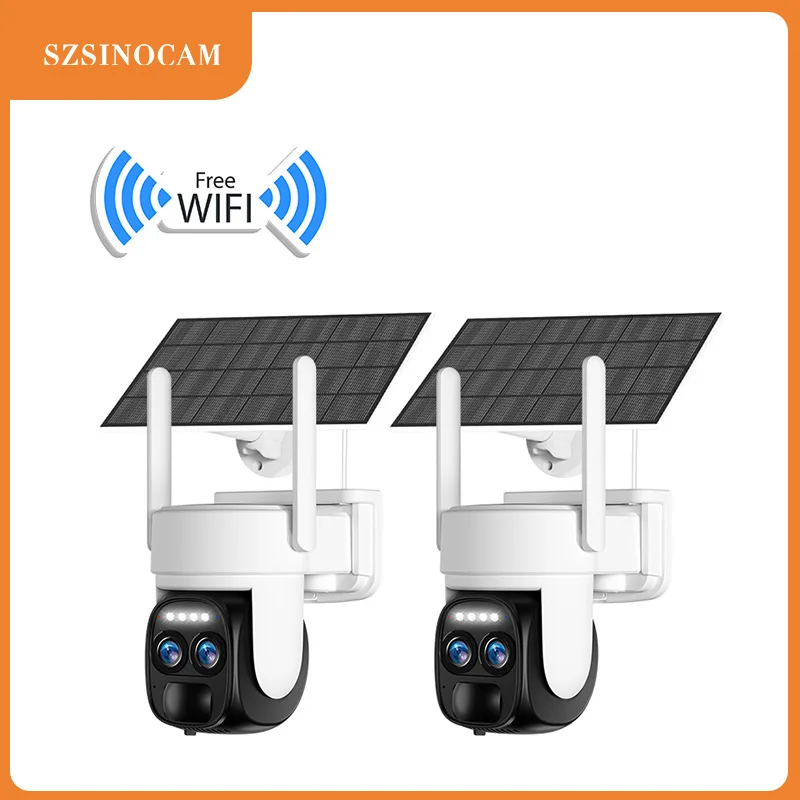SZSINOCAM 2PCS Solar WiFi Camera Outdoor Built-in Battery Dual Lens 2K Security Camera Solar Panel Wireless Video Surveillance