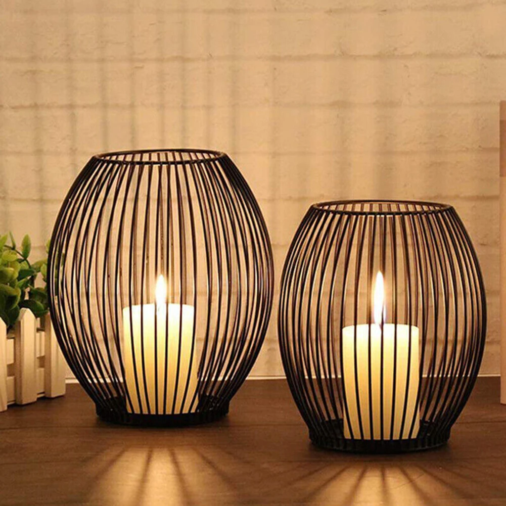 

Candle Holder Cage Black Candle Holder Stylish And Versatile Wide Range Of Applications Anti-rust Iron L 11*11*23cm