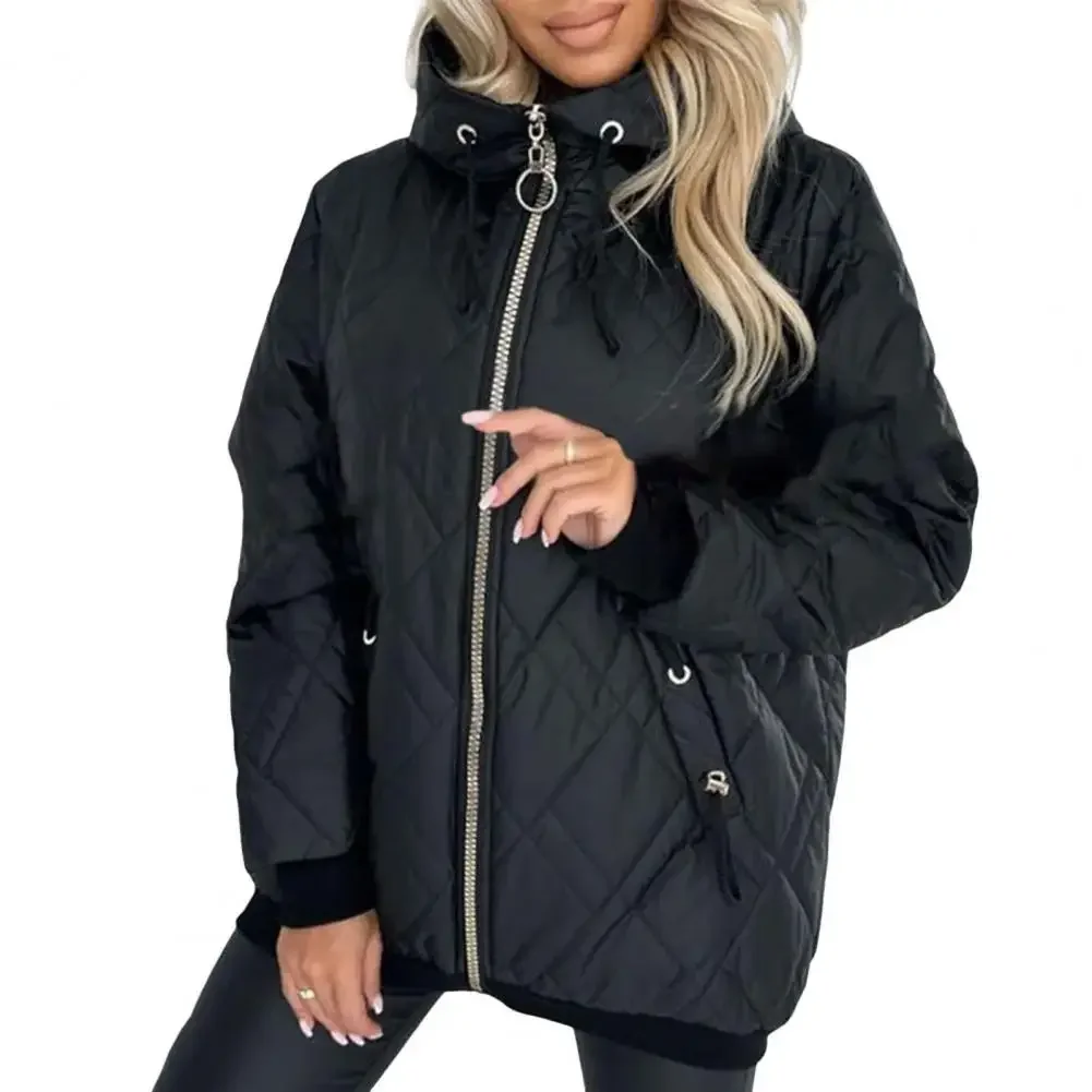 

Зимнее пуховое пальто с капюшоном и застежкой-молнией на шнурке, ветрозащитная стеганая верхняя одежда, модная теплая облегающая куртка для холодной погоды