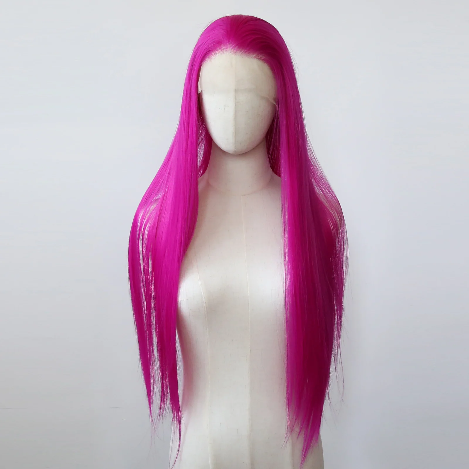 Long Straight Rose Red Hot Pink Synthetic Lace Front Wigs Pre Plucked Natural Hairline for Women Heat Resistant Fiber Hair wig