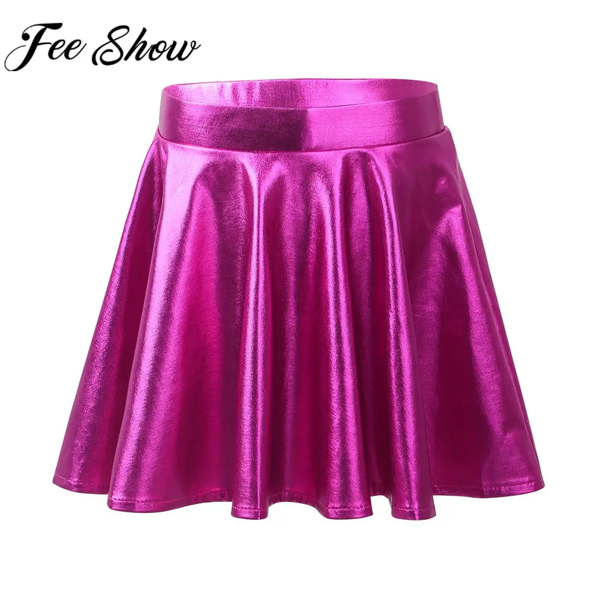 Children Girls Cheerleading Jazz Dance Skirt Metallic Pleated Culotte Skating Aerobics Gymnastics Stage Performance Costume