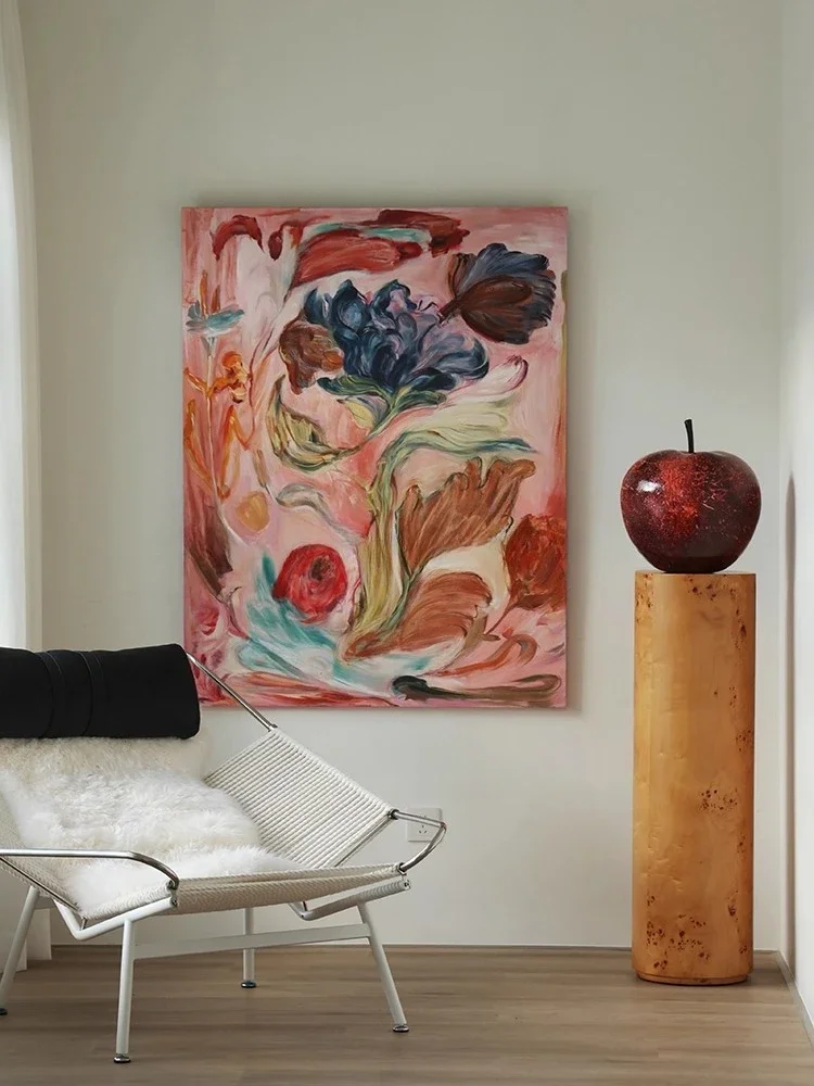 Blooming Abstract Flowers Pure Hand Painted Oil Painting French Wind Pink Living Room Dining Room Decoration Hanging Painting