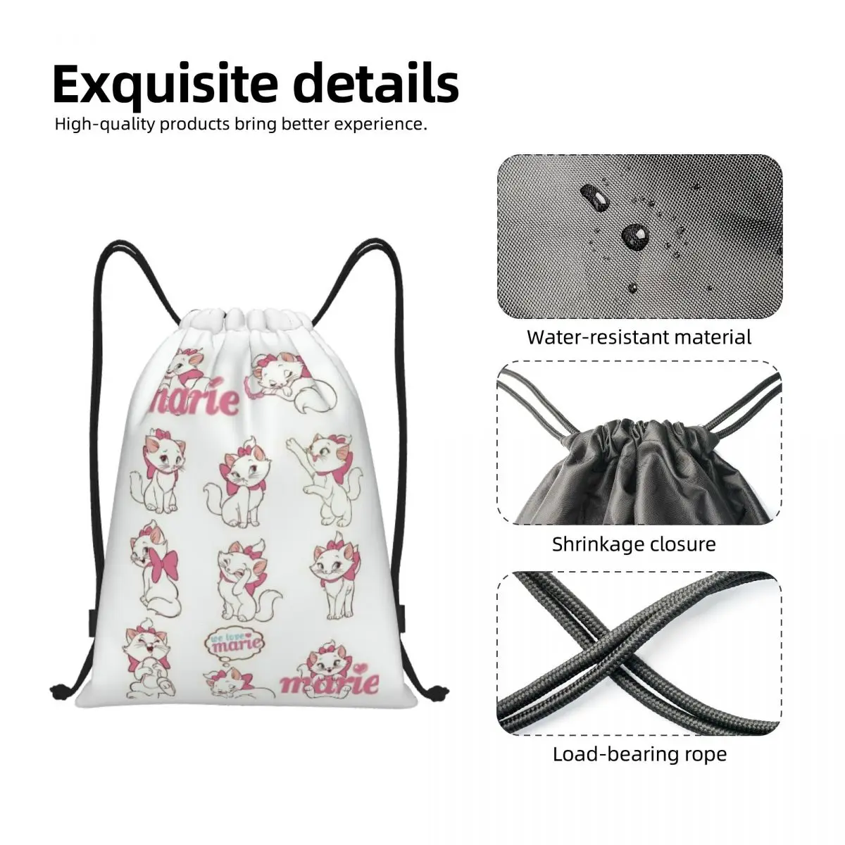 Custom Anime Drawstring Backpack Bags Women Men Lightweight Marie Cat Collage Gym Sports Sackpack Sacks for Training