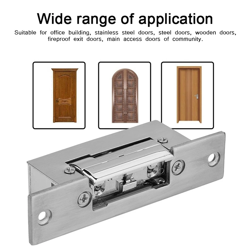 Electric Door Adjustable Lock-Tongue Secure Electric Strike Lock Door Double Unlock Mode NC/NO 12V Access Control System