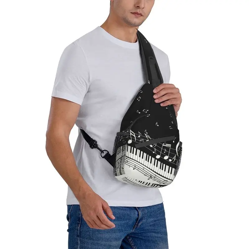 Fashion Piano And Music Notes Sling Chest Crossbody Bag Men Cool Shoulder Backpack for Traveling