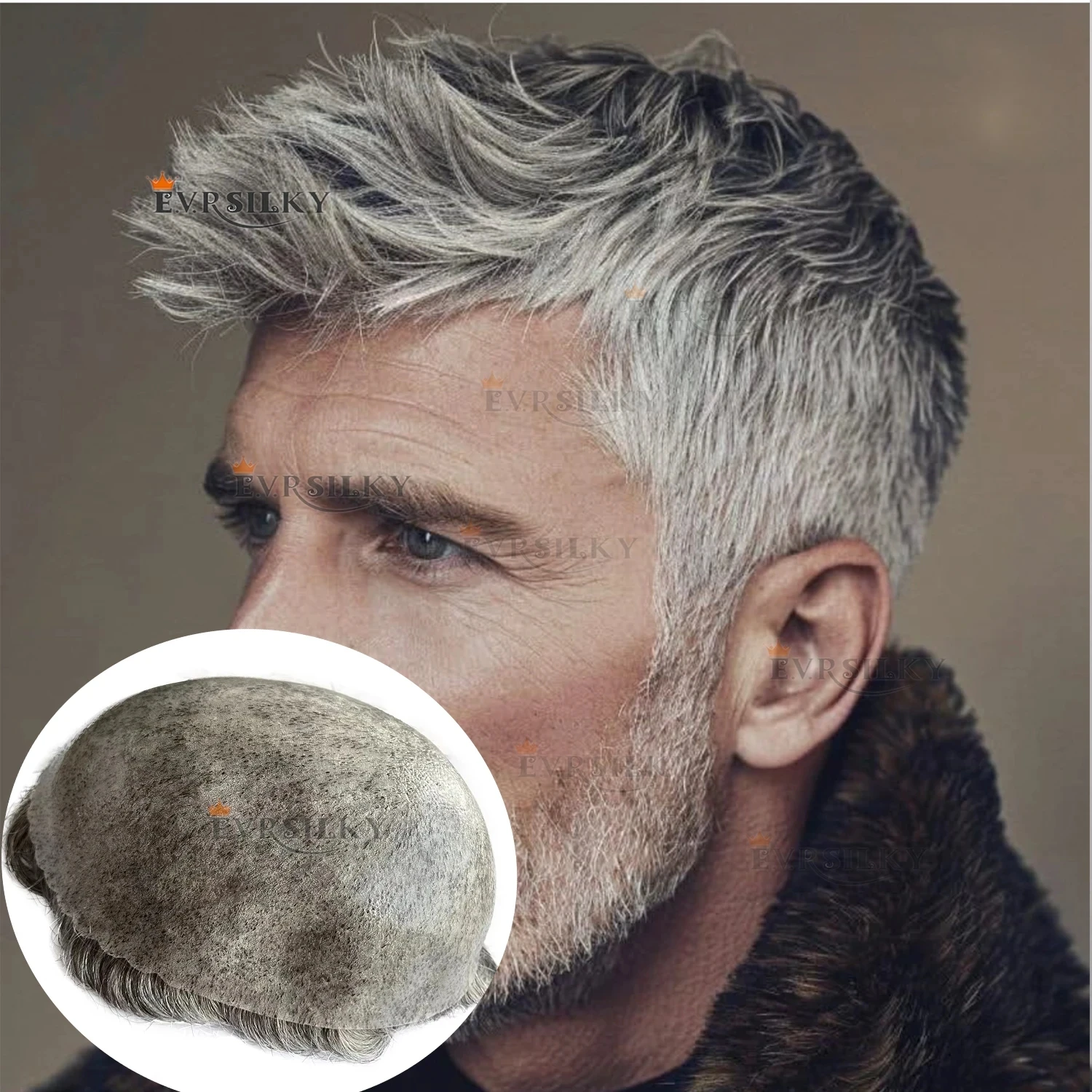 

Серый 1B40 1B65 1B80 Натуральная линия роста волос, черный, прочный, инъекционный, тонкая кожа, коричневый мужской парик, система из натуральных волос, накладка для волос, протез