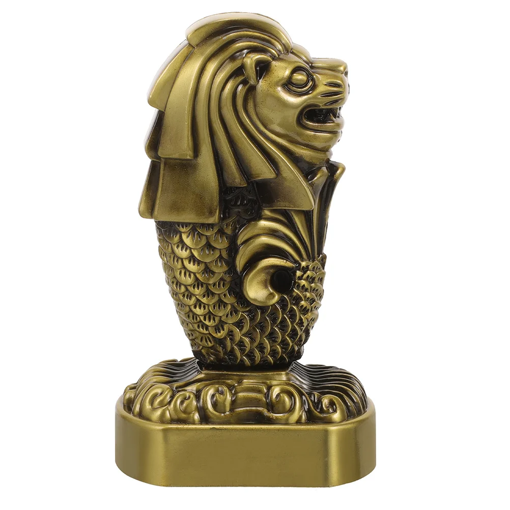 

Exquisite Metal Merlion Statue Handcrafted Vintage Craft Home Office Wine Cabinet Desktop Fish Sculpture Fish Statue