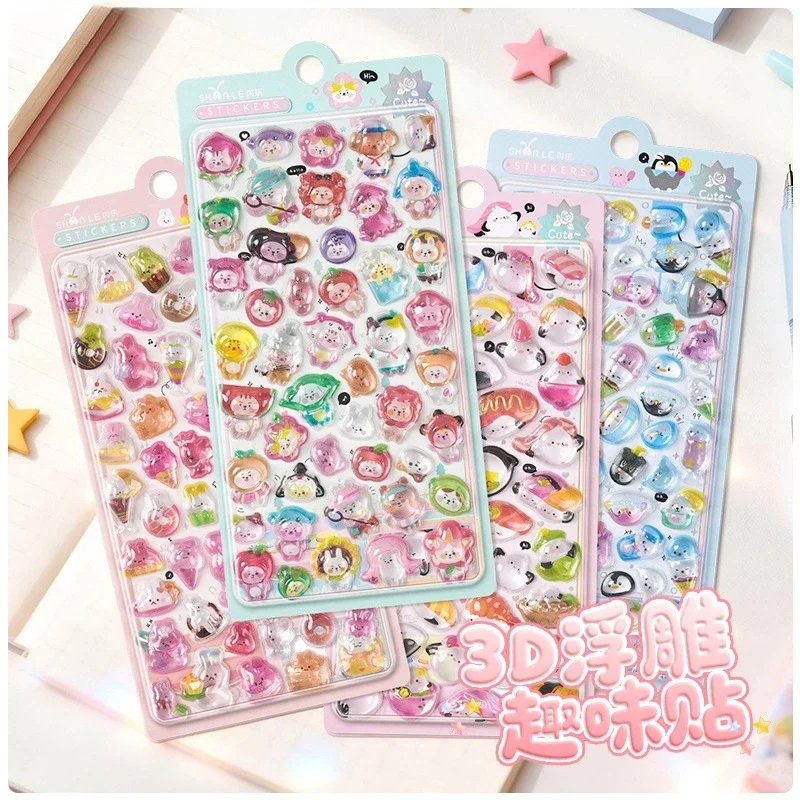 3D Solid Embossed Stickers Cute Cartoon Bunny Sushi Penguin DIY Decoration for Phone Case & Scrapbooking