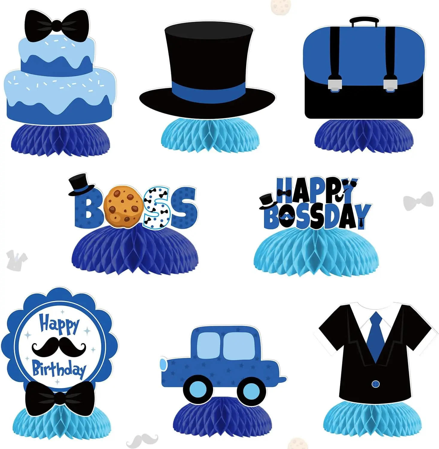 Cheereveal Boss Themed Honeycomb Centerpiece Blue Black Birthday Party Decor Happy Boss Day Briefcase Suit Table Centerpiece