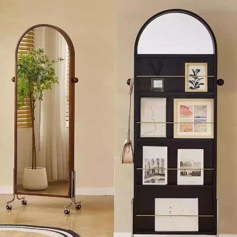 

Movable full-body mirror Household creative magazine book shelf medieval solid wood try-on full-length mirror