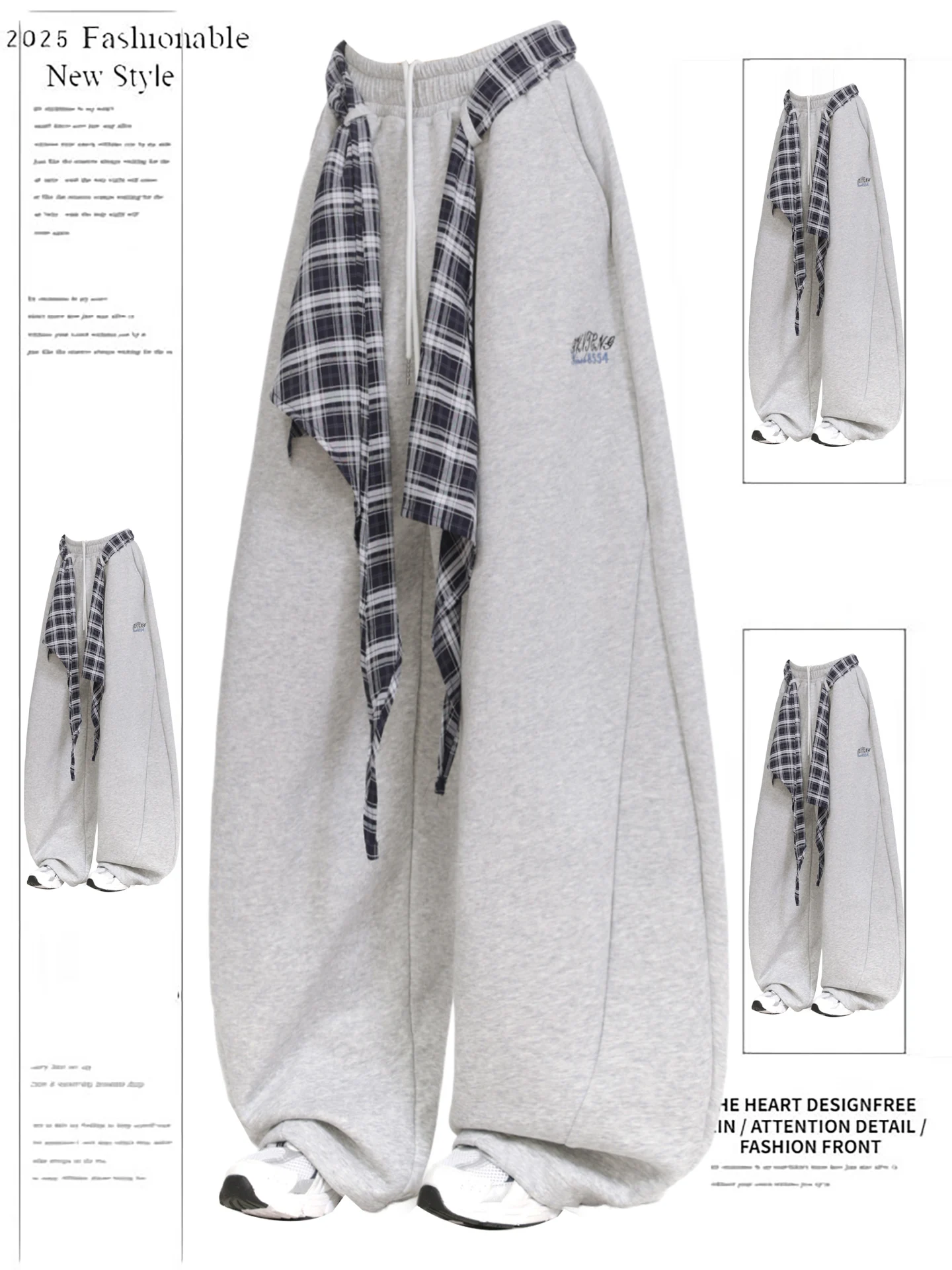 

Американские клетчатые брюки с широкими штанинами, женские свободные повседневные брюки для уличных танцев, осенне-зимние брюки в стиле хип-хоп, брюки прямого кроя