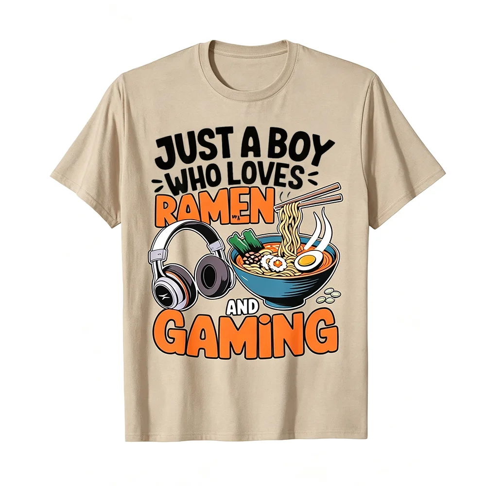 Summer Just A Boy Who Loves Ramen and Games Graphic T-Shirt Unisex Short-sleeved Retro Street Y2K Casual Fashion Tops Clothing