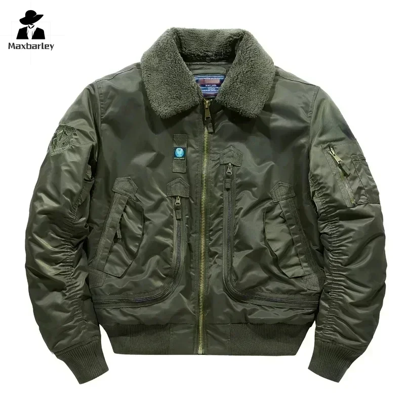 Chaqueta cálida con cuello de lana para hombre, Parka gruesa de alta calidad a prueba de viento con bolsillo grande, abrigo de almohadilla de algodón grande para senderismo al aire libre, Invierno