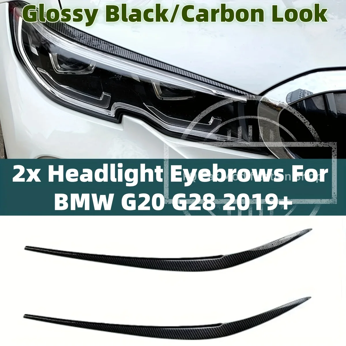 Glänzend schwarze/Carbon-Optik Auto-Scheinwerfer-Augenlider/Augenbrauen für BMW 3er G20 G28 Limousine 2019-2021 ABS-Klappen Kunststoff Autozubehör