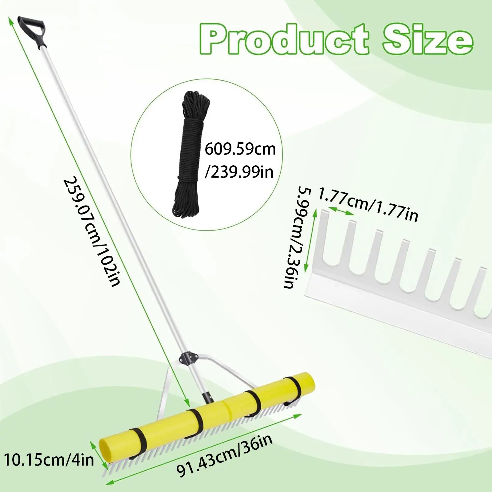 Grabie do oczka wodnego, wytrzymałe grabie do usuwania chwastów z jeziora, pływające narzędzie do odchwaszczania oczek z długim uchwytem do plaż, pol polowych, ogrodów, wodorostów.