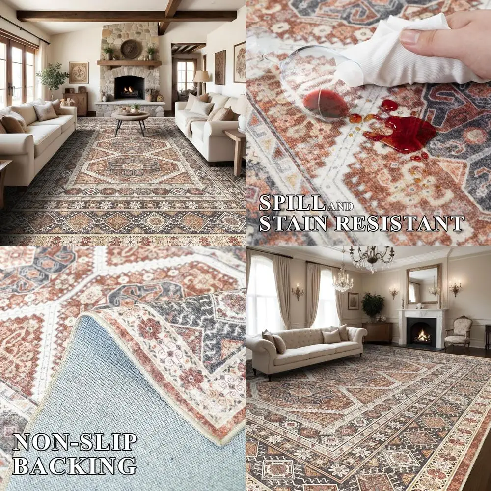 

Farmhouse Style 10x14 Area Rugs for Living Room - Indoor Washable, Non-Slip, Machine Washable Oriental Carpets with Rubber Backi