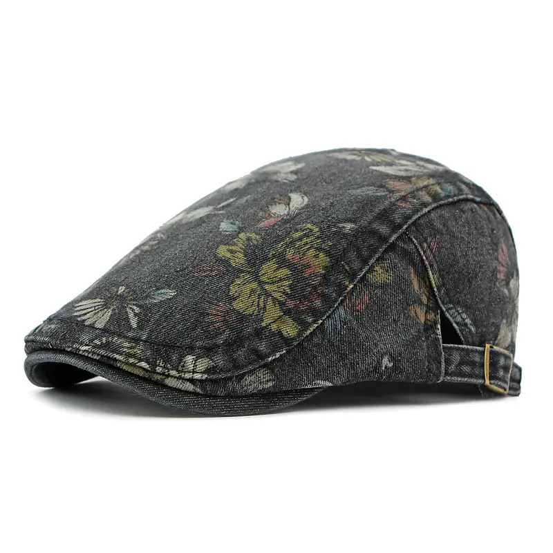 2023 Four Seasons Cotton Flower Print Newsboy Caps Flat Peaked Cap Men and Women Painter Beret Hats 163