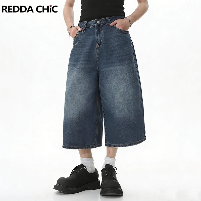 REDDACHIC Pantalones Bermuda Vaqueros Vintage Lavados para Hombre, Tallas Grandes, Estilo Cleanfit, con Bolsillos, Casual, para Verano, Skater, Hiphop, Streetwear
