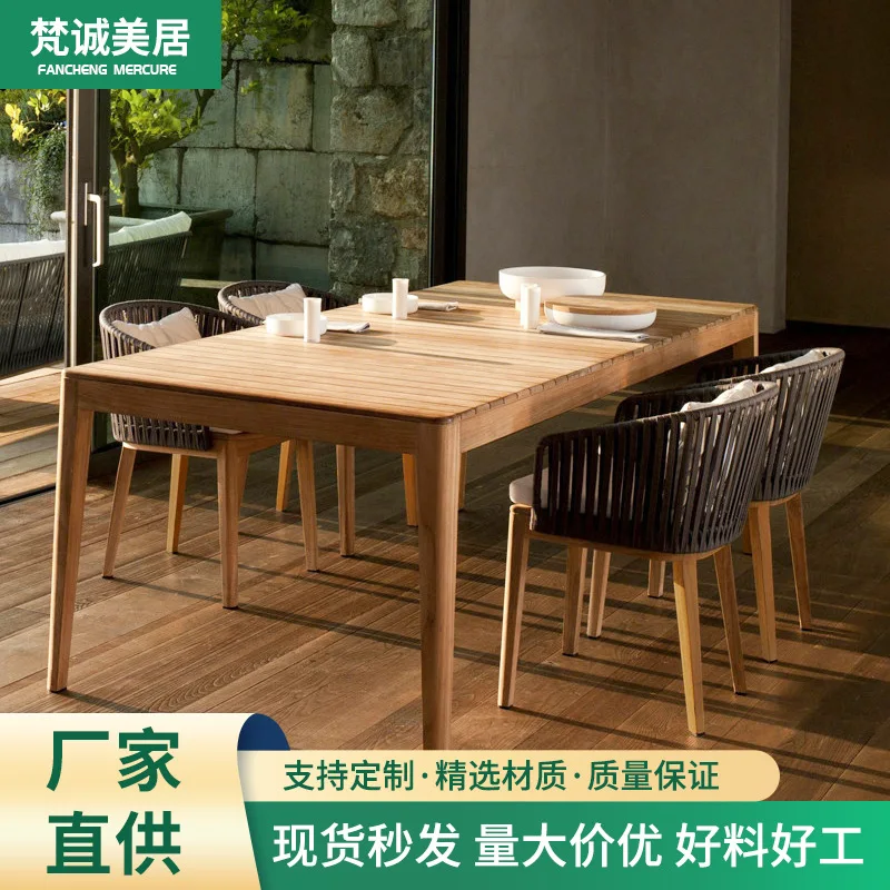 

Table And Chair Terrace Courtyard Solid Wood Rattan Chair Combination Outdoor Villa Balcony Open-air Garden Rattan Furniture Eur