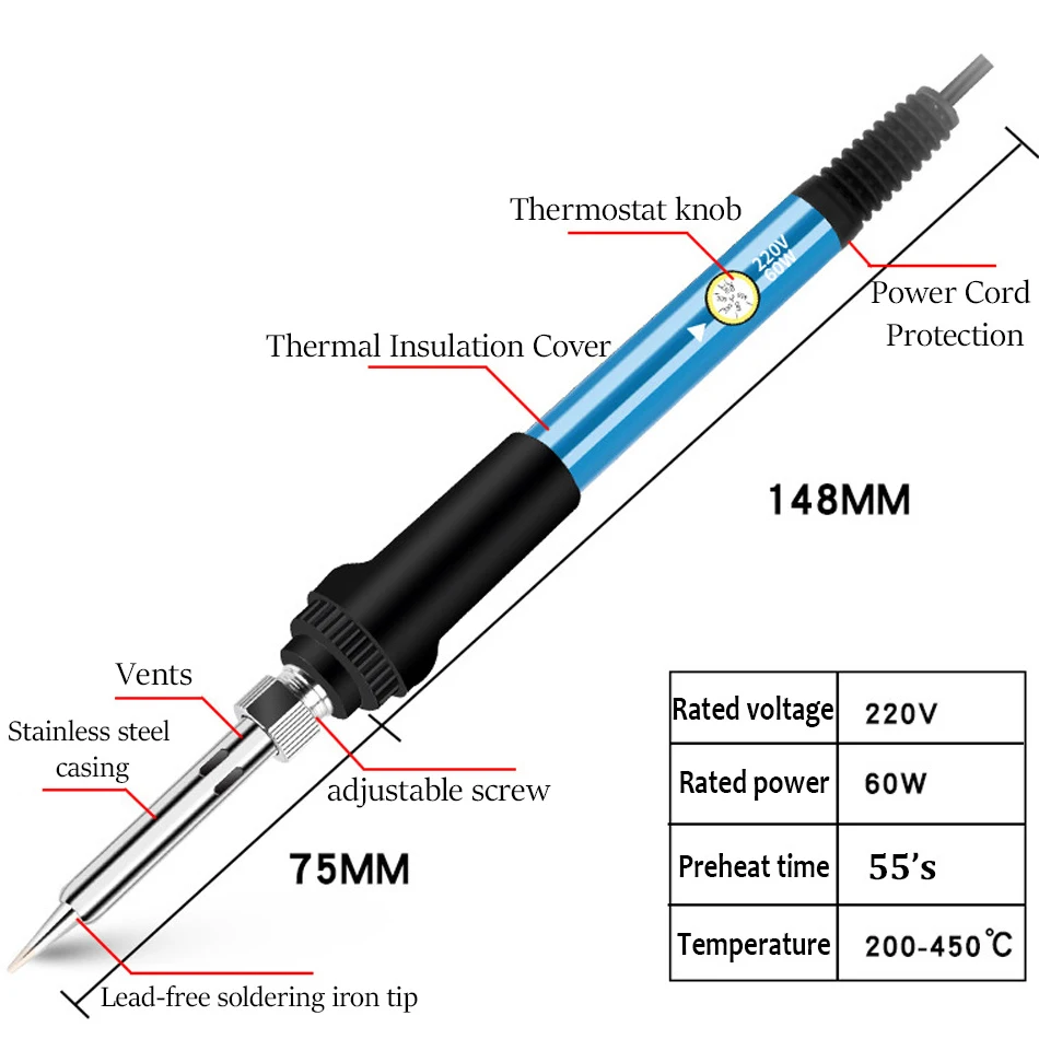 60W Electric Soldering Iron Set Kit 220V 110V Temperature Adjustable Soldering Digital Multimeter Welding Tool Kit  Cautin