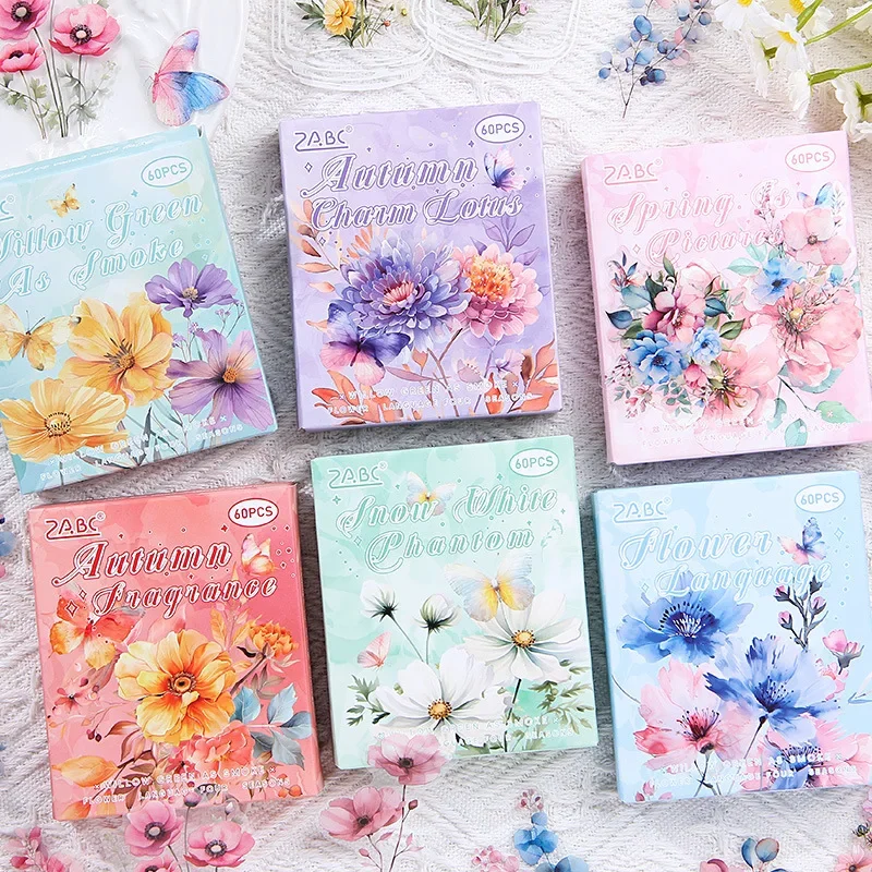 Four Seasons Flower Handbook Sticker Butterfly Creative Sticker Diy Mobile Phone Case Sticker Handbook Material Wholesale