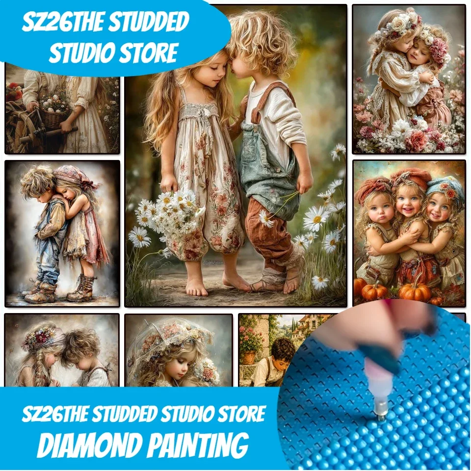 Nouvelle Arrivée Peinture Diamant Fille Garçon Mosaïque Diamant Mignons Enfants avec Fleurs Broderie DIY Kit Artisanat Point de Croix Cadeau