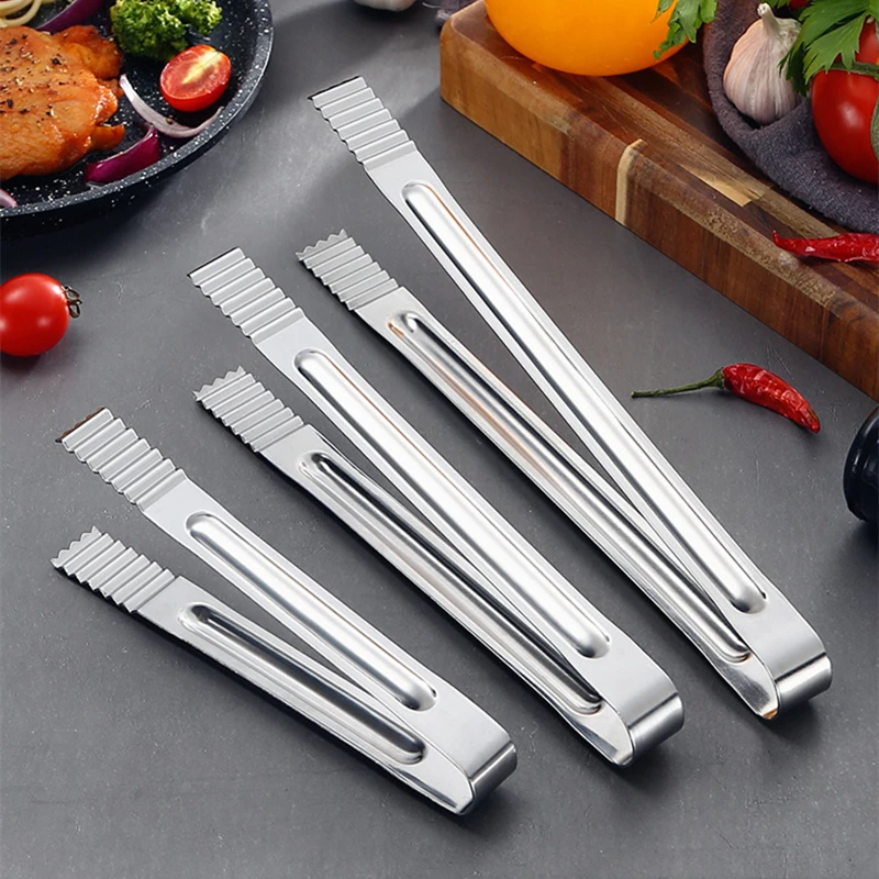 7-Size Stainless Steel Korean Wave Design Barbecue Tongs Thicken Food Serving Clip Ice-Cube Clamp Restaurant Buffet