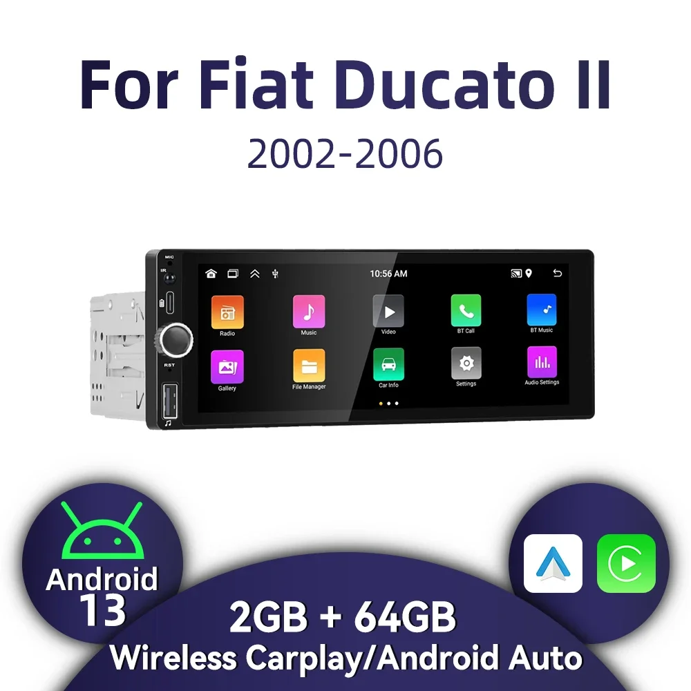 

1 Din Car Radio Android for Fiat Ducato II 2002-2006 6.86" Screen Stereo Carplay Android Auto Multimedia Head Unit GPS BT WIFI