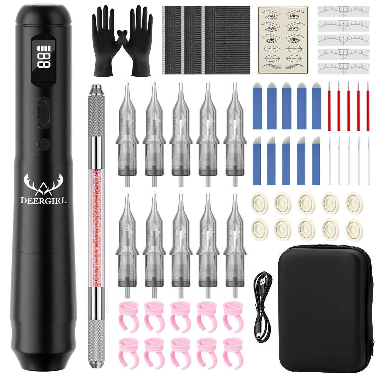

Deergirl Wireless Permanent Makeup Pen Kit 2.0-4.0mm Needle Stroke Double Headed Crystal Microblading Manual Pen Eyebrow Tattoo