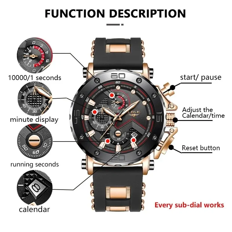 LIGE 2024 Luxury Men Watches Original Case Large Dial Watch Men Business Wristwatch Sports Watch for Men Clock Relogio Masculino