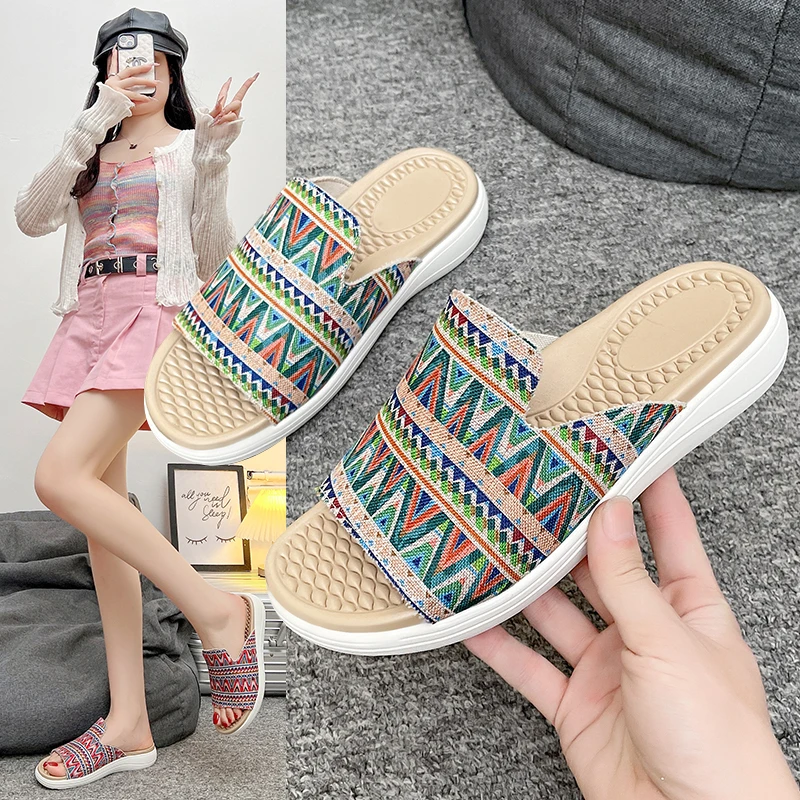 

Новинка 2023 года, женские тапочки, дышащая легкая повседневная обувь, удобные шлепанцы на плоской подошве с мягкой подошвой, женские шлепанцы без шнуровки