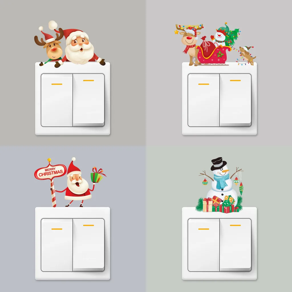 

4PCS Santa Claus Elk Wall Sticker Christmas Switch Decoration Decoration Waterproof Self-adhesive Stickers Room Decor Wall Art
