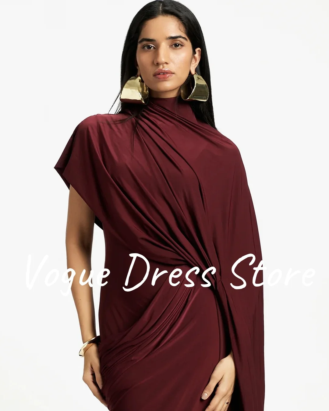 Customized Formal Jersey One Shoulder Long Sleeves Evening Dresses High Quality High Neckline Prom Dress Custom Size P image 5