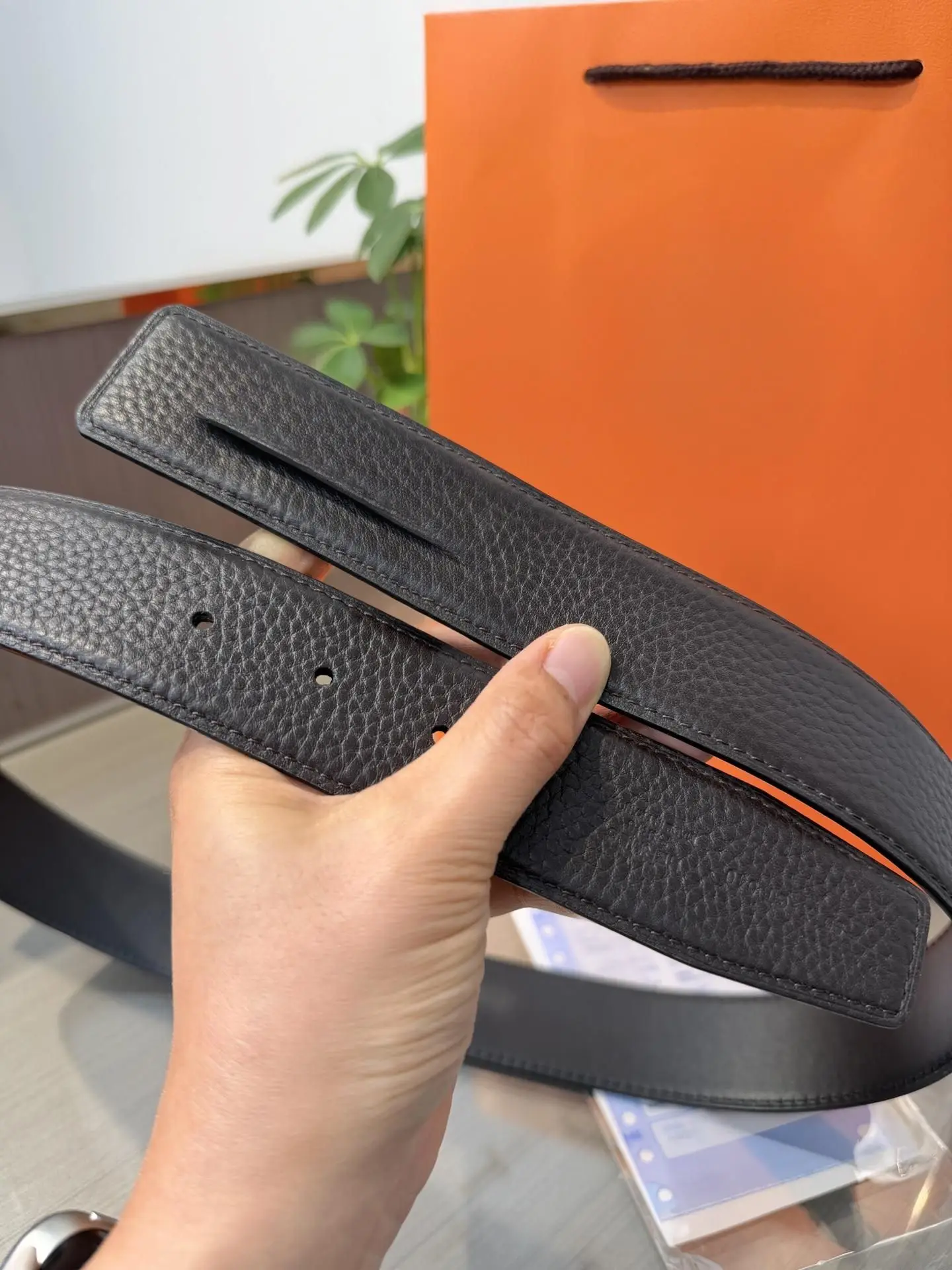 Genuine Leather Replacement Belt Strap, Matte Black Pebbled Surface, Reversible Black Smooth Lining, Multiple Sizes