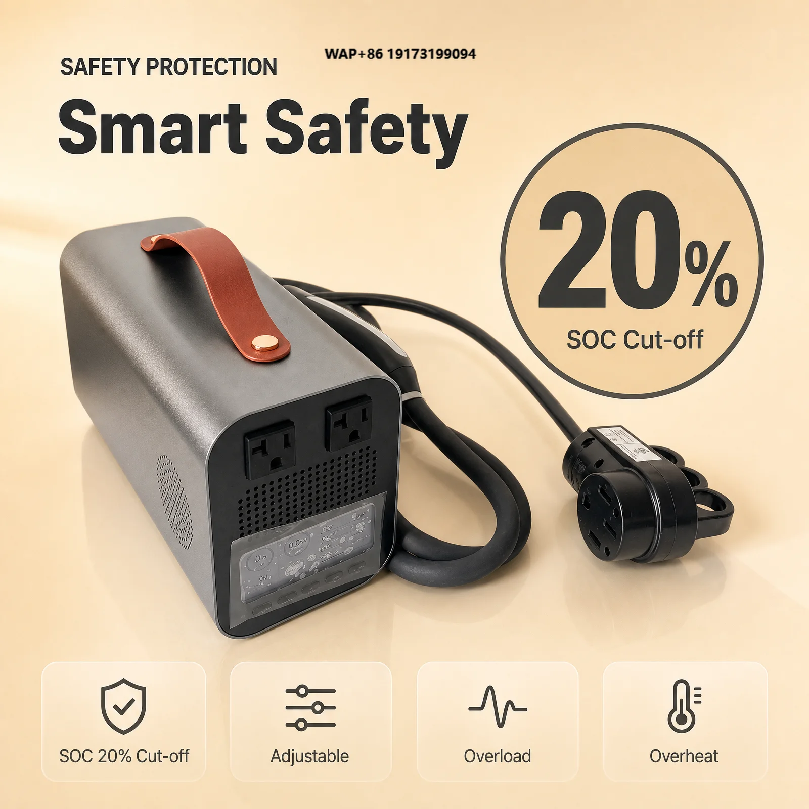 LNLEE 7.5kW Pro US-NACS V2L Discharge Adapter for Portable EV Power for Camping Emergency Home Backup Vehicle to Load