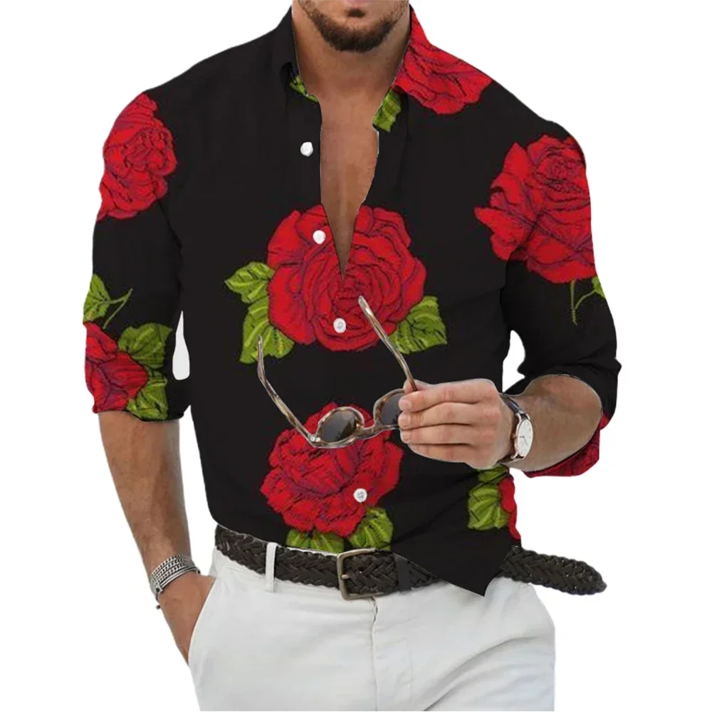 Shirt Mens Tops M-2XL Male Print Slim Fit T-Shirt Breathable Button Casual Comfortable Fashion Floral Hawaiian