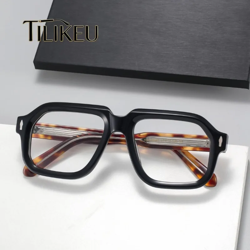 New Handmade Acetate Glasses Frame Men Women Full Rim Vintage Square Optical Prescription Acetate Eyewear for Big Wide Face