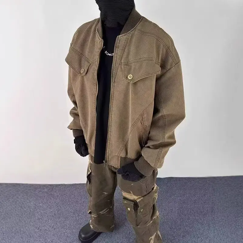 

Loose Fit Men's Jaet Spring Autumn Street Sle Hong Kong Faion Casual Haome Outerwear Polyester Long Sve Zipper Cl...