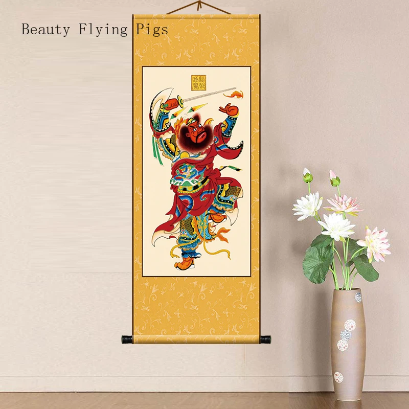 35x90cm Chinese style silk cloth, portrait of Tianshi Zhong Kui, study entrance scroll decoration painting feng shui  People