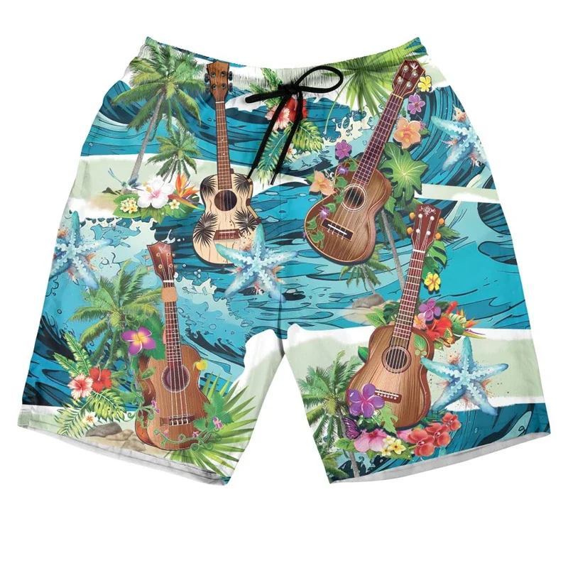 Ukulele Graphic Short Pants For Men Clothes Instrument Players Beach Shorts Hawaiian Trunks Violin 3D Printed Trunks Trousers