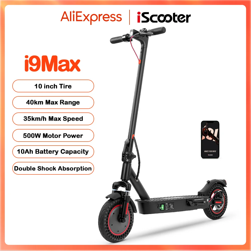 IScooter-Trottinette Électrique i9Max pour Adultes, Moteur Max 500W, Absorption des Chocs, 35km, h, 10Ah, Nid d'Abeille