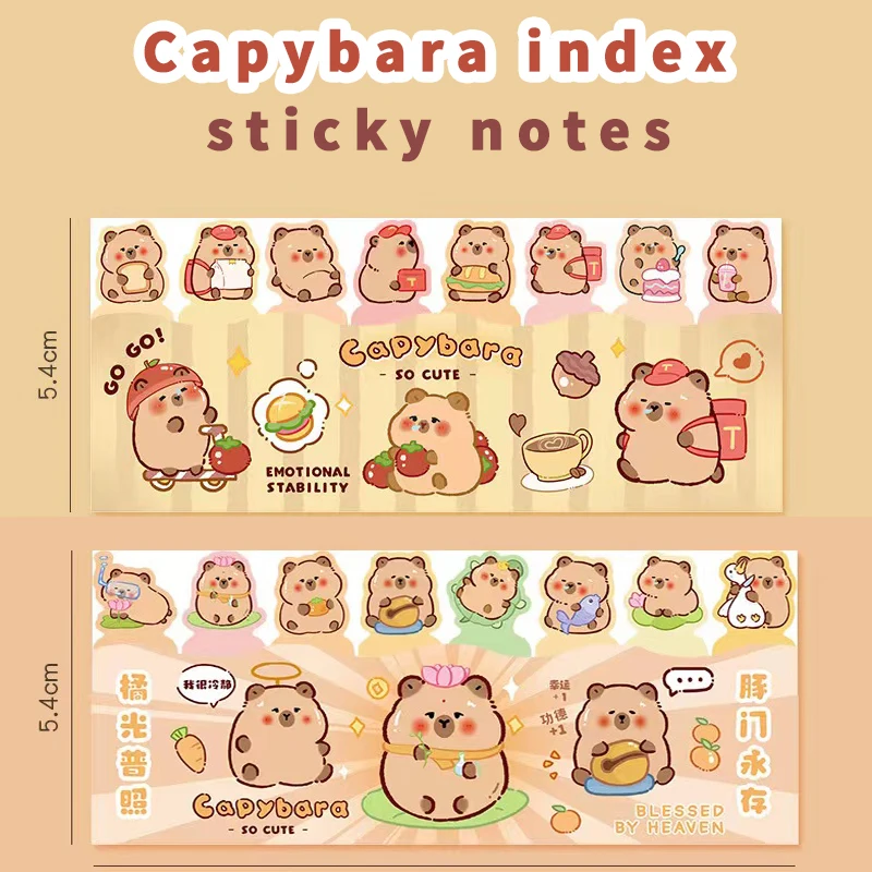 Kawaii Stationery supplies memo pad book tabs stickers for books capybara Self-adhesive sticky notes index tabs Diary Decoration