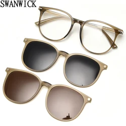 Swanwick TR90 Clip On Sunglasses Square Fashion Magnetic Polarized Sun Glasses for Men Women Male Black Green Light Weight