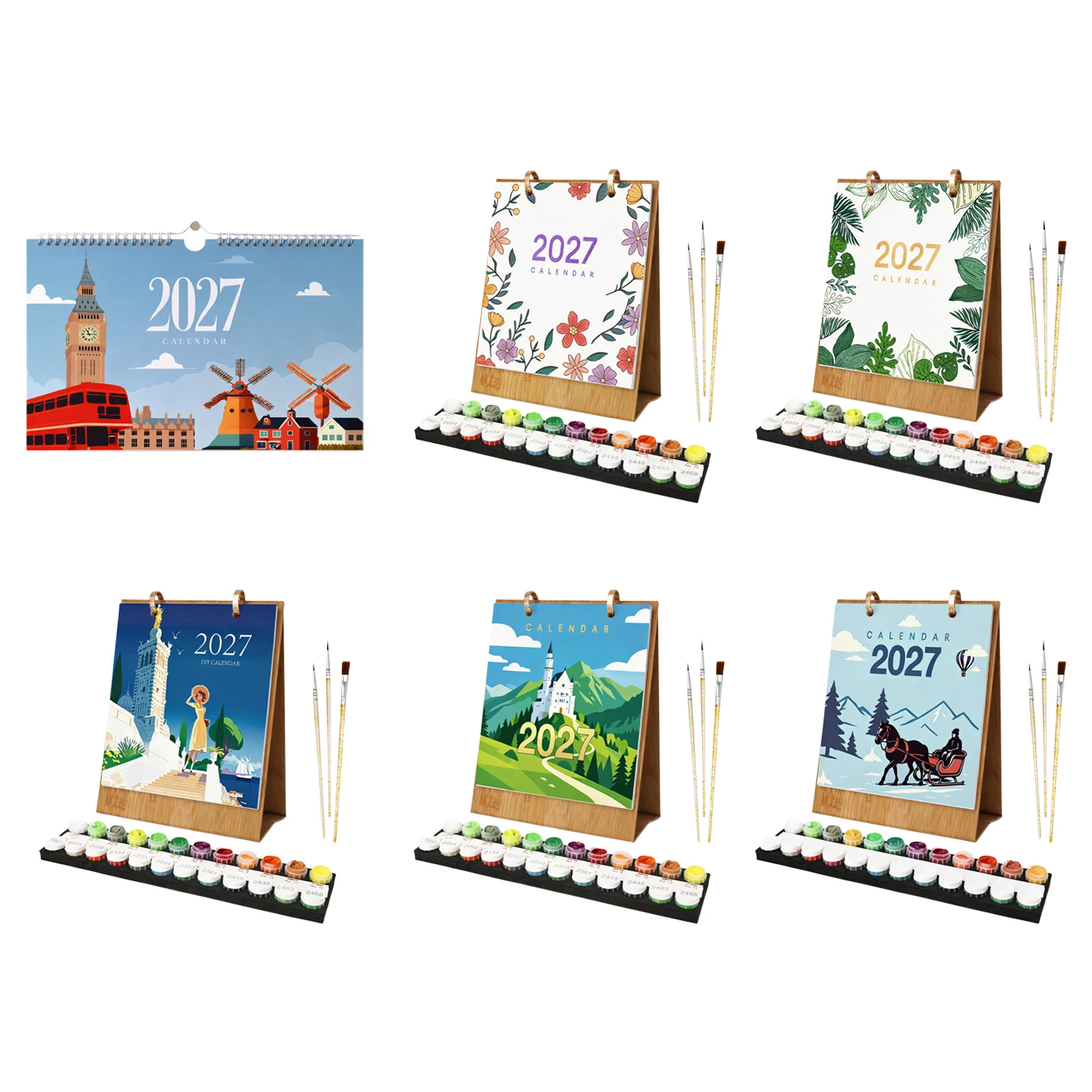 DIY Plant Paint by Numbers Calendar Kit with Pre-Printed Canvas & Paints Monthly Desk Calendar Unique Gifts for New Year