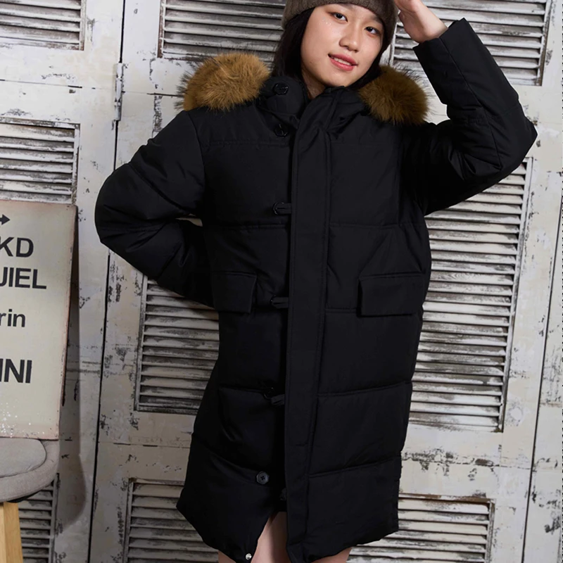 

Женская зимняя куртка средней длины из хлопка с пуховым наполнителем, утепленная, с большим меховым воротником, приталенного кроя, короткий размер, в корейском стиле, для повседневной носки, модная