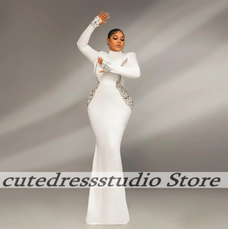Generous High Neck Evening Dresses 2026 Mermaid DiamondLong Sleeve Party Dress African Prom Gowns Vestidos De Fiesta Customized